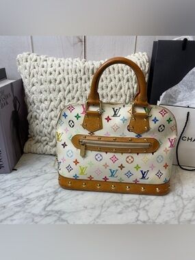 Vtg 2004 Takashi Murakami x Louis Vuitton Alma PM White Multicolor Lmtd Edition